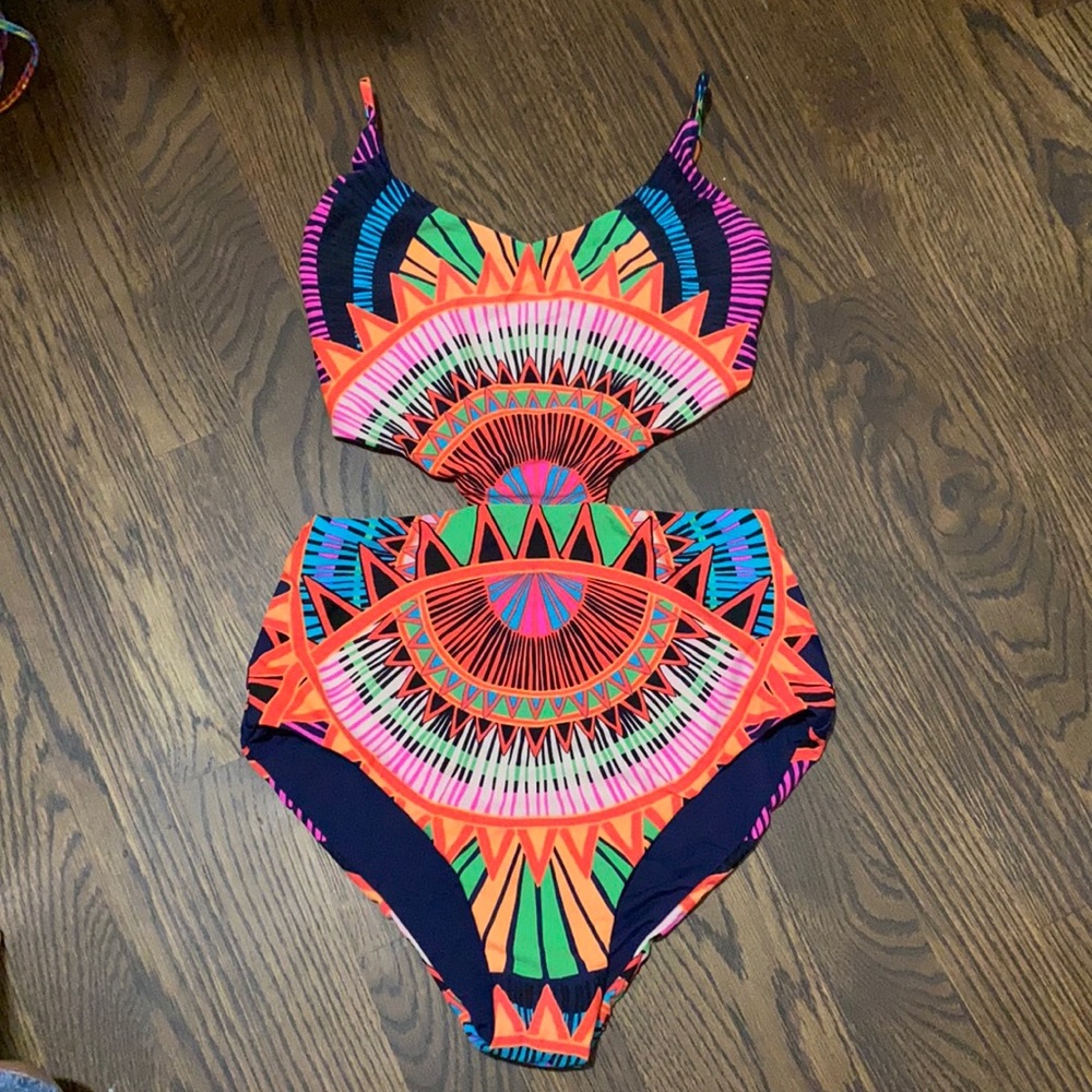 Mara Hoffman monokini one piece bohemian tribal bathing suit navy geo pattern